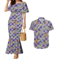 Lavender Palaka Hula Girls Seamless Hawaii Aloha Couples Matching Mermaid Dress and Hawaiian Shirt LT7 Lavender - Polynesian Pride