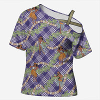 Lavender Palaka Hula Girls Seamless Hawaii Aloha Cross Shoulder Shirt - Polynesian Pride