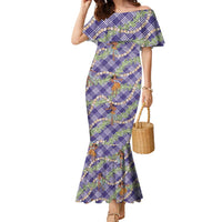 Lavender Palaka Hula Girls Seamless Hawaii Aloha Family Matching Mermaid Dress and Hawaiian Shirt LT7 Mom's Dress Lavender - Polynesian Pride