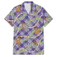 Lavender Palaka Hula Girls Seamless Hawaii Aloha Family Matching Off Shoulder Short Dress and Hawaiian Shirt LT7 Dad's Shirt - Short Sleeve Lavender - Polynesian Pride