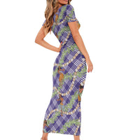 Lavender Palaka Hula Girls Seamless Hawaii Aloha Family Matching Short Sleeve Bodycon Dress and Hawaiian Shirt LT7 - Polynesian Pride