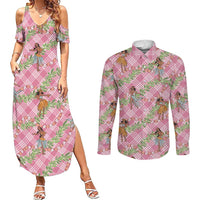 Lokelani Pink Palaka Hula Girls Seamless Hawaii Aloha Couples Matching Summer Maxi Dress and Long Sleeve Button Shirt LT7 Pink - Polynesian Pride