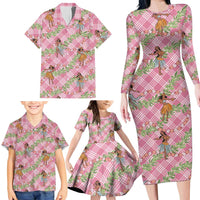 Lokelani Pink Palaka Hula Girls Seamless Hawaii Aloha Family Matching Long Sleeve Bodycon Dress and Hawaiian Shirt LT7 - Polynesian Pride