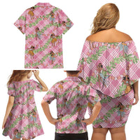 Lokelani Pink Palaka Hula Girls Seamless Hawaii Aloha Family Matching Off Shoulder Short Dress and Hawaiian Shirt LT7 - Polynesian Pride