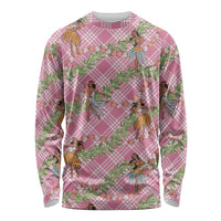 Lokelani Pink Palaka Hula Girls Seamless Hawaii Aloha Long Sleeve Shirt LT7 Unisex Pink - Polynesian Pride