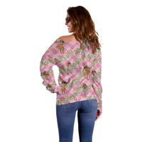 Lokelani Pink Palaka Hula Girls Seamless Hawaii Aloha Off Shoulder Sweater - Polynesian Pride