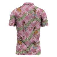 Lokelani Pink Palaka Hula Girls Seamless Hawaii Aloha Zipper Polo Shirt - Polynesian Pride