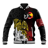 Personalized Papua New Guinea 50th Independence Anniversary Baseball Jacket Oro Tapa Mix Plumeria