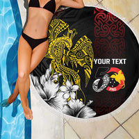 Personalized Papua New Guinea 50th Independence Anniversary Beach Blanket Oro Tapa Mix Plumeria