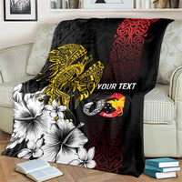 Personalized Papua New Guinea 50th Independence Anniversary Blanket Oro Tapa Mix Plumeria