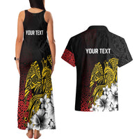 Personalized Papua New Guinea 50th Independence Anniversary Couples Matching Tank Maxi Dress and Hawaiian Shirt Oro Tapa Mix Plumeria