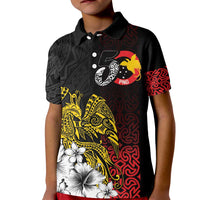 Personalized Papua New Guinea 50th Independence Anniversary Kid Polo Shirt Oro Tapa Mix Plumeria