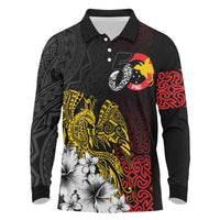 Personalized Papua New Guinea 50th Independence Anniversary Long Sleeve Polo Shirt Oro Tapa Mix Plumeria