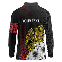 Personalized Papua New Guinea 50th Independence Anniversary Long Sleeve Polo Shirt Oro Tapa Mix Plumeria