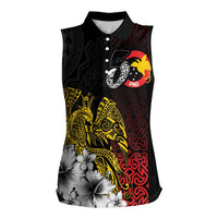 Personalized Papua New Guinea 50th Independence Anniversary Women Sleeveless Polo Shirt Oro Tapa Mix Plumeria