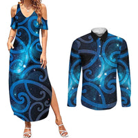 New Zealand Maori Matariki Couples Matching Summer Maxi Dress and Long Sleeve Button Shirt Galaxy Kowhaiwhai LT7 Galaxy - Polynesian Pride