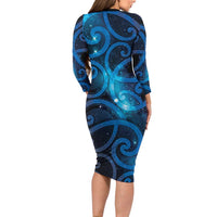 New Zealand Maori Matariki Family Matching Long Sleeve Bodycon Dress and Hawaiian Shirt Galaxy Kowhaiwhai LT7 - Polynesian Pride