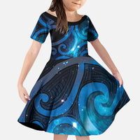 New Zealand Maori Matariki Family Matching Tank Maxi Dress and Hawaiian Shirt Galaxy Kowhaiwhai LT7 Daughter's Dress Galaxy - Polynesian Pride