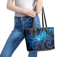 New Zealand Maori Matariki Leather Tote Bag Galaxy Kowhaiwhai