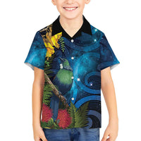 Tui Bird New Zealand Starry Sky Family Matching Off Shoulder Short Dress and Hawaiian Shirt Maori Koru LT7 Son's Shirt Galaxy - Polynesian Pride