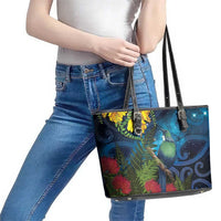 Tui Bird New Zealand Starry Sky Leather Tote Bag Maori Koru