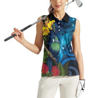 Tui Bird New Zealand Starry Sky Women Sleeveless Polo Shirt Maori Koru LT7 - Polynesian Pride