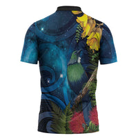 Tui Bird New Zealand Starry Sky Zipper Polo Shirt Maori Koru