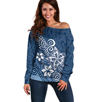 Polynesia Off Shoulder Sweater Plumeria Blue Curves LT7 Women Blue - Polynesian Pride