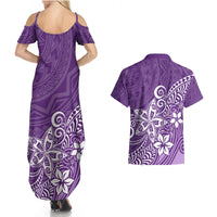 Polynesia Couples Matching Summer Maxi Dress and Hawaiian Shirt Plumeria Purple Curves LT7 - Polynesian Pride