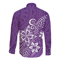 Polynesia Long Sleeve Button Shirt Plumeria Purple Curves LT7 - Polynesian Pride