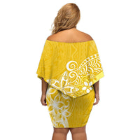 Polynesia Off Shoulder Short Dress Plumeria Yellow Curves LT7 - Polynesian Pride