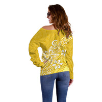 Polynesia Off Shoulder Sweater Plumeria Yellow Curves LT7 - Polynesian Pride