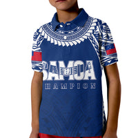 Personalised Samoa Rugby Kid Polo Shirt WC 2023 Champions LT7 Kid Blue - Polynesian Pride