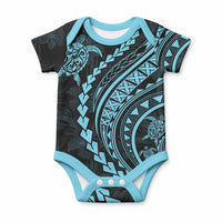 Polynesian Pride Baby Onesie Turtle Hibiscus Luxury Style - Aquamarine