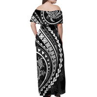 Polynesian Pride Off Shoulder Maxi Dress Turtle Hibiscus Luxury Style - Black LT7 - Polynesian Pride