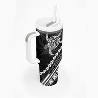 Polynesian Pride Tumbler With Handle Turtle Hibiscus Luxury Style - Black