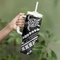 Polynesian Pride Tumbler With Handle Turtle Hibiscus Luxury Style - Black
