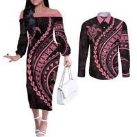 Polynesian Pride Couples Matching Off The Shoulder Long Sleeve Dress and Long Sleeve Button Shirts Turtle Hibiscus Luxury Style - Carnation Pink LT7 Carnation Pink - Polynesian Pride
