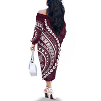 Polynesian Pride Off The Shoulder Long Sleeve Dress Turtle Hibiscus Luxury Style - Champagne LT7 - Polynesian Pride