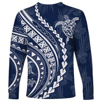 Polynesian Pride Long Sleeve Shirt Turtle Hibiscus Luxury Style - Navy LT7 - Polynesian Pride