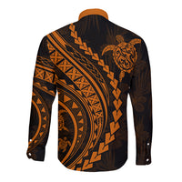 Polynesian Pride Long Sleeve Button Shirt Turtle Hibiscus Luxury Style - Orange LT7 - Polynesian Pride