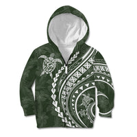 Polynesian Pride Kid Hoodie Turtle Hibiscus Luxury Style - Sage LT7 Zip Hoodie Sage - Polynesian Pride