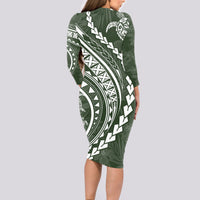 Polynesian Pride Long Sleeve Bodycon Dress Turtle Hibiscus Luxury Style - Sage LT7 - Polynesian Pride