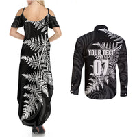 Personalised New Zealand Rugby Couples Matching Summer Maxi Dress and Long Sleeve Button Shirts World Cup 2023 Silver Fern Champions LT7 - Polynesian Pride