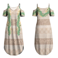 Hawai'i Paniolo Maile Twisted Lei Couples Matching Summer Maxi Dress and Long Sleeve Button Shirt Almond Brown LT7 - Polynesian Pride