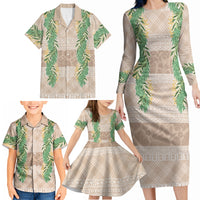 Hawai'i Paniolo Maile Twisted Lei Family Matching Long Sleeve Bodycon Dress and Hawaiian Shirt Almond Brown LT7 - Polynesian Pride