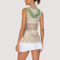 Hawai'i Paniolo Maile Twisted Lei Women Sleeveless Polo Shirt Almond Brown LT7 - Polynesian Pride