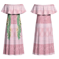 Hawai'i Paniolo Maile Twisted Lei Couples Matching Off Shoulder Maxi Dress and Hawaiian Shirt Dusty Rose LT7 - Polynesian Pride