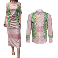 Hawai'i Paniolo Maile Twisted Lei Couples Matching Puletasi and Long Sleeve Button Shirt Dusty Rose LT7 Dusty Rose - Polynesian Pride