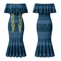 Hawai'i Paniolo Maile Twisted Lei Couples Matching Mermaid Dress and Long Sleeve Button Shirt Cobalt Blue LT7 - Polynesian Pride